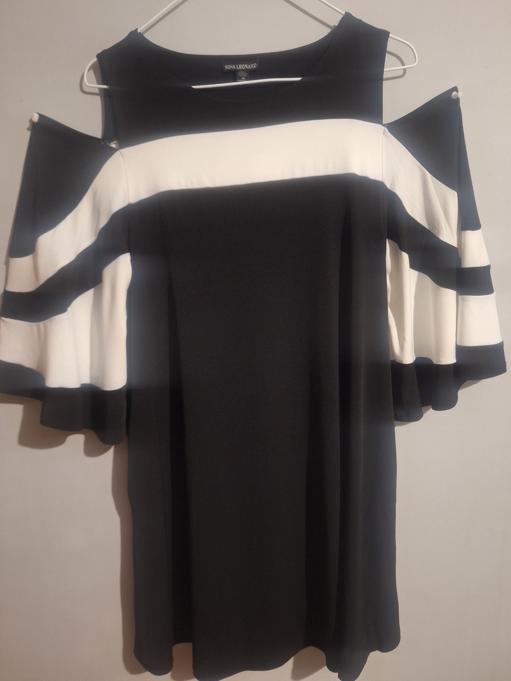Nina Leonard Black and White Cold-Shoulder Mini Dress